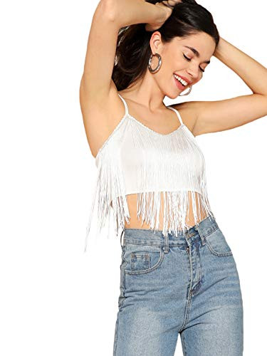 Romwe Womens Sleeveless Square Neck Rib Knit Cotton Tank Slim Crop Vest Top Hot White L