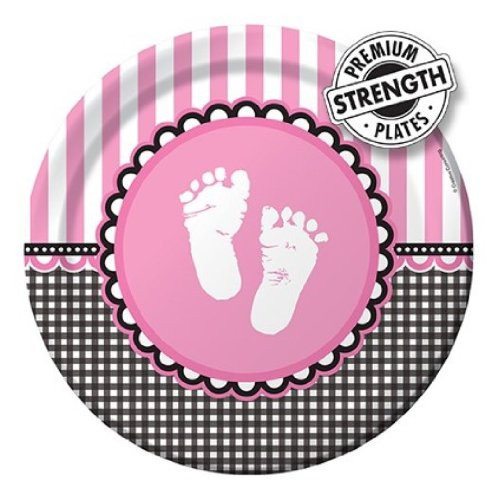 8-Count Round Paper Dinner Plates, Sweet Baby Feet Pink