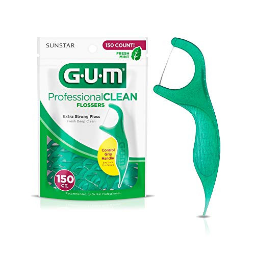 GUM Professional Clean Flossers Extra Strong Flosser Pick Fresh Mint 150 Count Pack of 4
