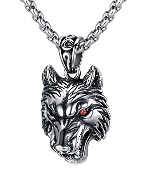 LineAve Mens Stainless Steel Wolf Pendant Necklace Red 23 2 Ext 8z0001 LineAve Mens Stainless Steel Wolf Pendant Necklace Red 23 2 Ext 8z0001