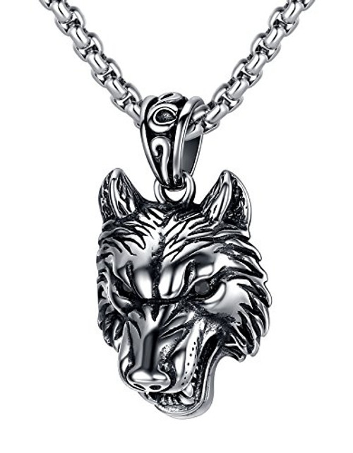 LineAve Mens Stainless Steel Wolf Pendant Necklace Black 23 2 Ext 8z0002 LineAve Mens Stainless Steel Wolf Pendant Necklace Black 23 2 Ext 8z0002