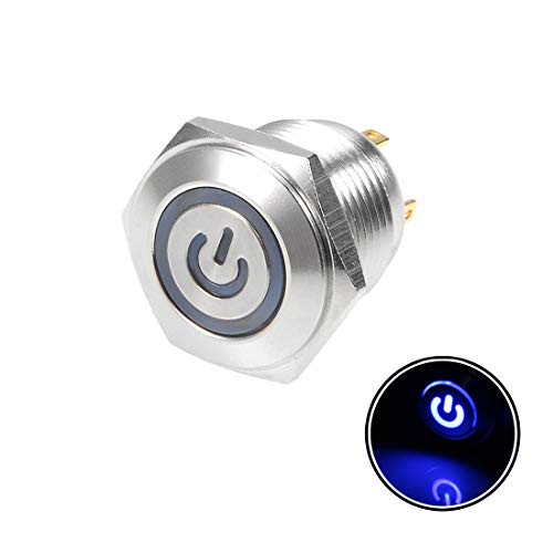 uxcell Momentary Metal Push Button Switch 16mm Mounting Dia 3A 1NO 3V Blue LED