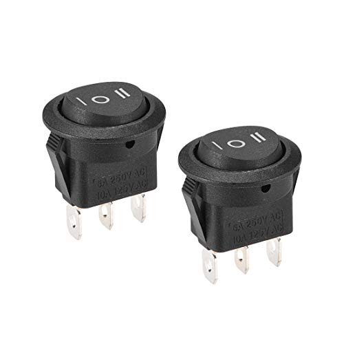 uxcell SPDT Boat Rocker Switch Round Toggle Switch Black for Boat Car Marine 3pins ONOFFON AC 250V6A 125V10A 2pcs