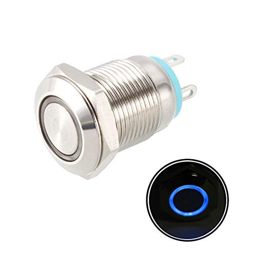 uxcell Momentary Metal Push Button Switch 12mm Mounting Dia 1NO 12V Blue LED Light