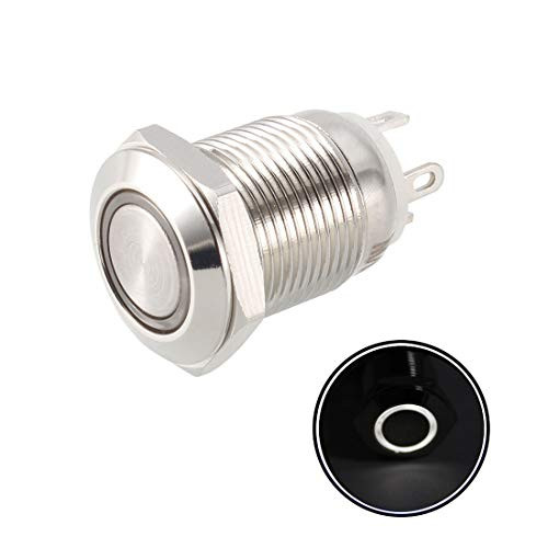 uxcell Momentary Metal Push Button Switch 12mm Mounting Dia 1NO 12V White LED Light