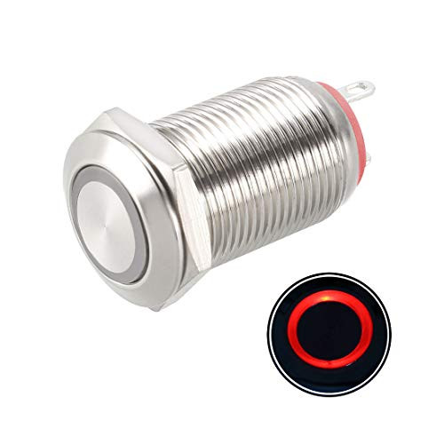 uxcell Latching Metal Push Button Switch 12mm Mounting Dia 1NO 12V Red LED Light