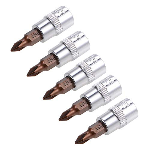 uxcell 5 Pcs 14 Drive x PH1 Phillips Bit Socket Standard Metric S2 and CrV Steel