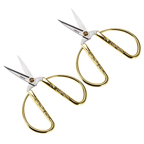 uxcell Multipurpose Precision Scissors 51 Inch Stainless Steel Office Home Use Shears Gold Handle 2Pcs