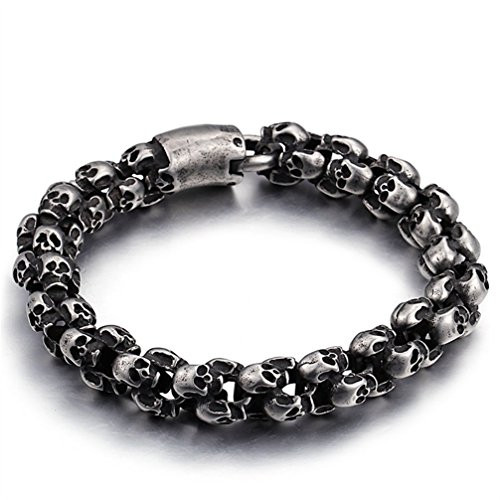 Punk Long Skull Bracelets for Men Stainless Steel Cool Charm Link Chain Wrist Male Gothic Jewelry Matte 225cm Punk Long Skull Bracelets for Men Stainless Steel Cool Charm Link Chain Wrist Male Gothic Jewelry Matte 225cm