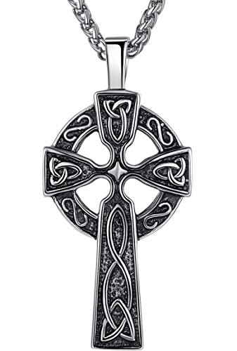 Aoiy Mens Stainless Steel Large Celtic Cross Irish Knot Pendant Necklace 24 Link Chain aap011