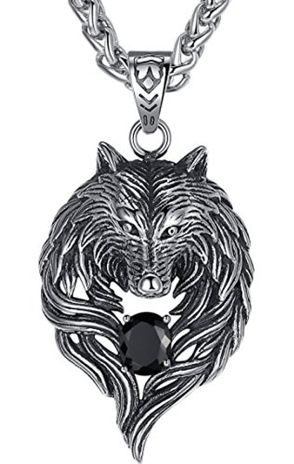 Aoiy Mens Stainless Steel Tribal Wolf Biker Pendant Necklace Black 24 Link Chain aap059he Aoiy Mens Stainless Steel Tribal Wolf Biker Pendant Necklace Black 24 Link Chain aap059he