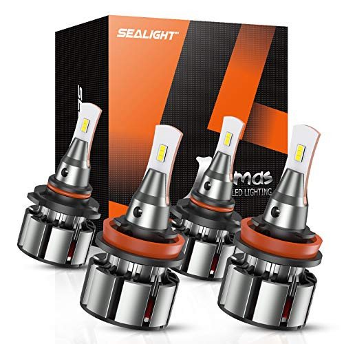 SEALIGHT 9005HB3 High Beam H11H9 Low Beam Combo LED Headlight Bulbs 16000 Lumens 6000K Cool White Pack of 4