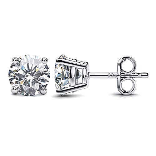 18K Gold Plated 925 Sterling Silver Stud Earrings Simulated Diamond Round CZ Ear Studs 6MM
