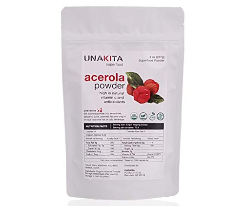 Unakita Organic Acerola Cherry Powder Vegan Vitamin C Immune System Boosting Antioxidant Non GMO 8 Ounce Beverage Smoothies Drinks Pure Raw Filler Free and All Natural Unakita Organic Acerola Cherry Powder Vegan Vitamin C Immune System Boosting Antioxidant Non GMO 8 Ounce Beverage Smoothies Drinks Pure Raw Filler Free and All Natural