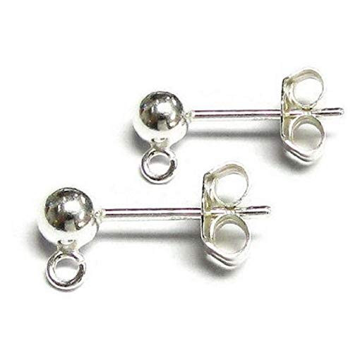 AD Beads 5 Pairs Genuine 925 Sterling Silver Stud Earring Posts Ball with Loops Earnut Safety Clutches 6mm