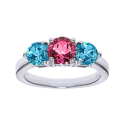 Gem Stone King 200 Ct 3Stone Round Pink and Blue Topaz 925 Sterling Silver Ring Size 6 Gem Stone King 200 Ct 3Stone Round Pink and Blue Topaz 925 Sterling Silver Ring Size 6