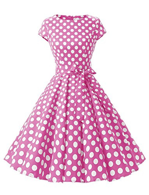 Dressystar 1956 Women Vintage Cocktail Dress 1950s Retro Rockabilly Prom Dresses CapSleeve PinkWhiteDot B XL