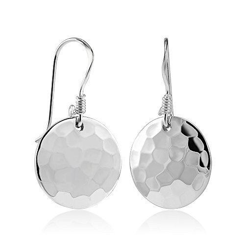 925 Sterling Silver Hammered Round Disc Dangle Earring