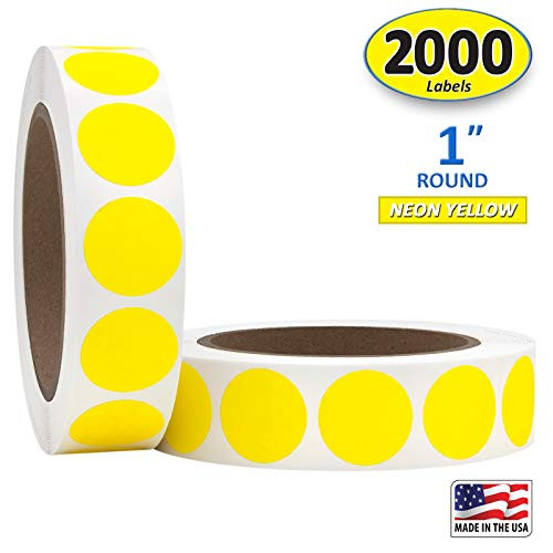 1 Neon Yellow Round Color Coding Circle Dot Labels on a Roll SemiGloss 2000 Stickers 1000 Stickers per Roll 1 inch Diameter