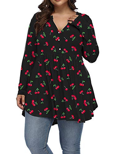 Allegrace Women Plus Size Tunic Tops Christmas Shirt Floral Print Casual Flowy Tunics for Leggings P107 Black Cherry 1X