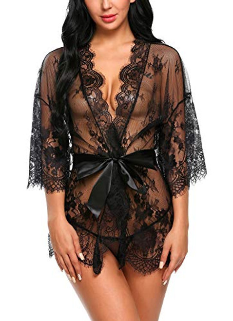 Avidlove lace Robe Womens Lace Kimono Robe Babydoll Lingerie Mesh Nightgown Black L Avidlove lace Robe Womens Lace Kimono Robe Babydoll Lingerie Mesh Nightgown Black L
