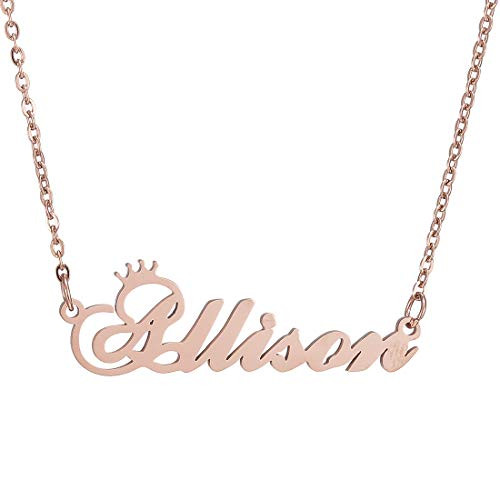 Name Necklace PersonalizedCustomized Script Initial Women Girl Nameplate Charm Crown Necklace Stainless Steel Pendant Necklace Chain JewelryRosegold Allison Name Necklace PersonalizedCustomized Script Initial Women Girl Nameplate Charm Crown Necklace Stainless Steel Pendant Necklace Chain JewelryRosegold Allison
