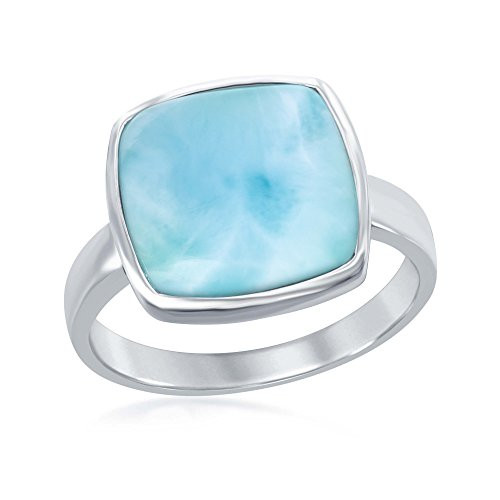 Sterling Silver High Polish Natural Square Larimar Ring