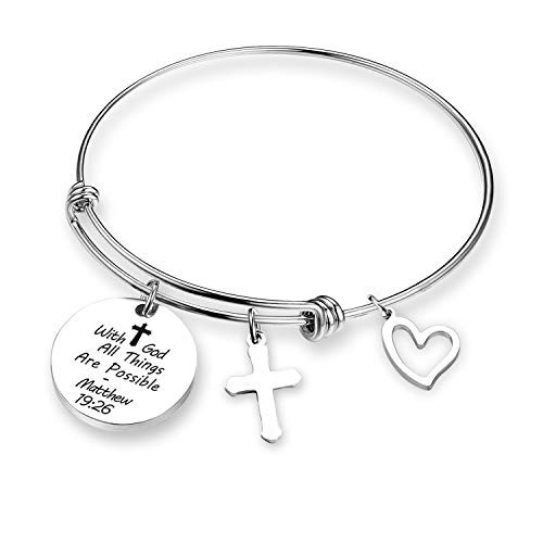 GAhora Christian Gift with God All Things are Possible Faith Bracelet Religious Jewelry Cross Bracelets for Women Baptism GiftBRWithgod BRwith god