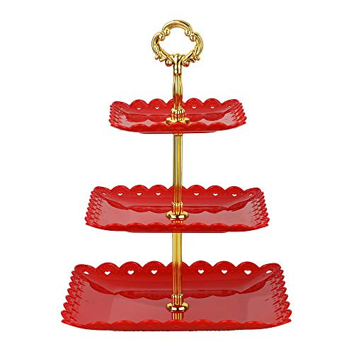 Red squareLarge 3 tiered serving stand tray cake stands cupcake holder dessert stand table decorations for party Kids Birthday Tea Party Baby Shower