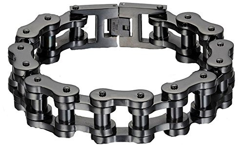 VPKJewelry Mens Black Rhodium Plated Stainless Steel Motorcycle Bike Link Chain Bracelet Wide 19 mm L 10