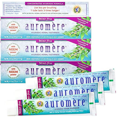 Auromere Ayurvedic Herbal Toothpaste Mint Free Vegan Natural Non GMO Fluoride Free Gluten Free with Neem Peelu 416 oz 3 Pack Auromere Ayurvedic Herbal Toothpaste Mint Free Vegan Natural Non GMO Fluoride Free Gluten Free with Neem Peelu 416 oz 3 Pack