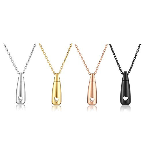 Sunligoo Mens Womens Urn Ashes Necklace Stainless Steel Teardrop Heart Pendant Necklaces for Cremation Memorial Keepsakes  Set of 4