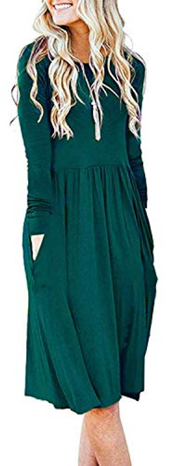 AUSELILY Long Sleeve Pockets Empire Waist Loose Swing Casual T Shirt Dress Knee Length DressLDark Green AUSELILY Long Sleeve Pockets Empire Waist Loose Swing Casual T Shirt Dress Knee Length DressLDark Green