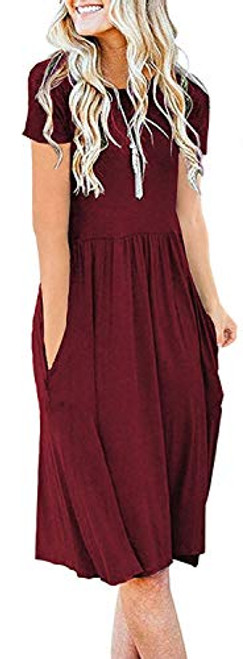 AUSELILY Womens Short Sleeve Pockets Empire Waist Pleated Loose Swing Casual Flare Dress S Wine Red AUSELILY Womens Short Sleeve Pockets Empire Waist Pleated Loose Swing Casual Flare Dress S Wine Red