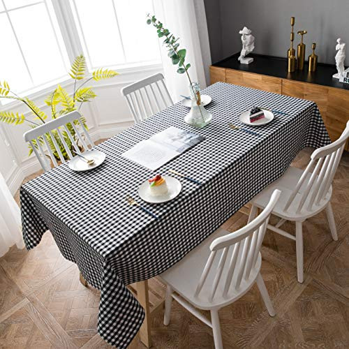 Aquazolax Buffalo Checkered Tablecloth Rectangle Textured Weights Fabric 6ft Long Table Cover 54 x 72 Black