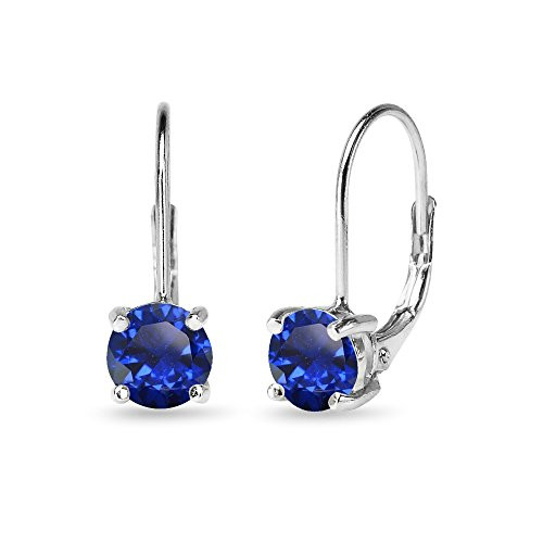 Sterling Silver 6mm RoundCut Created Blue Sapphire Leverback Earrings
