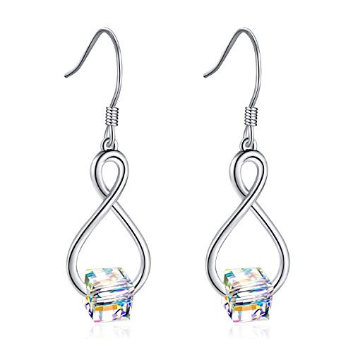 AOBOCO Sterling Silver Infinity Cube Crystal Dangle Drop Earrings Aurora Borealis Crystals from Swarovski Hypoallergenic French Hook Earrings Anniversary Birthday Jewelry Gifts for Women AOBOCO Sterling Silver Infinity Cube Crystal Dangle Drop Earrings Aurora Borealis Crystals from Swarovski Hypoallergenic French Hook Earrings Anniversary Birthday Jewelry Gifts for Women