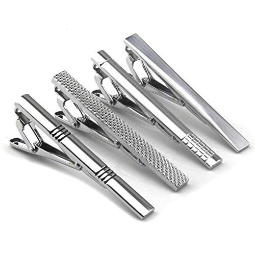 Lystaii 4pcs Tie Bar Clip Tie Tack Pins Tie Clips for Men Silver Necktie Bar Pinch Clip Set 23 Inch Metal Clasps Business Professional Fashion Designs