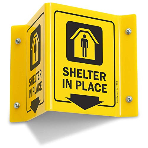 SmartSignShelter in Place Projecting Sign Projecting VSign Black On Yellow  5 x 6 Acrylic