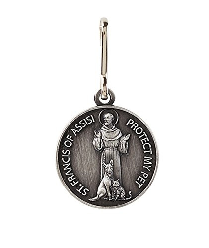 Silver Toned Saint St Francis Protect My Pet Collar Medal with Blank Back 1 Inch
