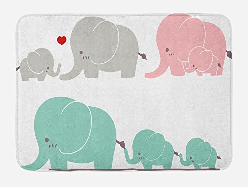 Ambesonne Nursery Bath Mat Family Love Theme Elephants Mothers Day Theme Baby Children Plush Bathroom Decor Mat with Non Slip Backing 295 X 175 Seafoam Pink