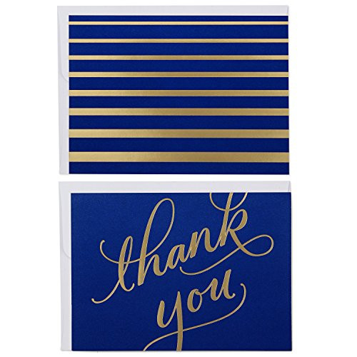 Hallmark Boxed Thank You Cards, Navy and Gold Script (40 Cards with Envelopes)