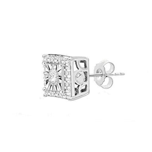 NATALIA DRAKE One Single Piercing 18 Cttw Square Halo Diamond Stud Earring for Men or Women in Rhodium Plated Sterling Silver Color IJClarity I2I3