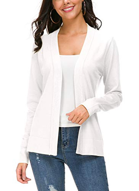 Urban CoCo Womens Long Sleeve Open Front Knit Cardigan Sweater M White