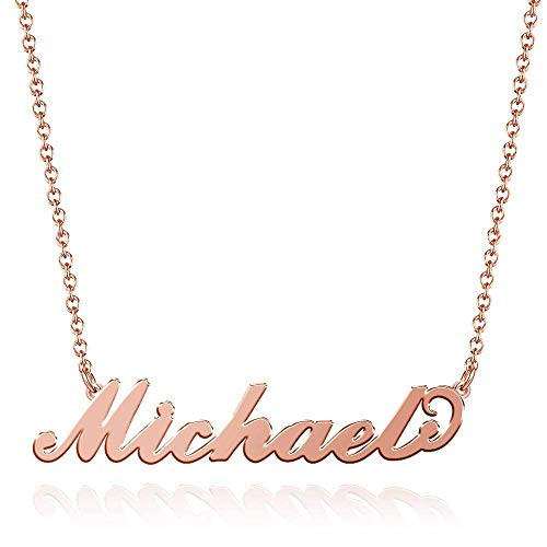 SOUFEEL Michael Name Necklaces Pendant Stainless Steel Rose Gold Custom Necklace Personalized Nameplate Gifts for Women Girls