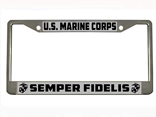 BISIRI US Marine Corps Semper Fidelis Marine Military Chrome Metal Auto License Plate Frame Car Tag Holder BISIRI US Marine Corps Semper Fidelis Marine Military Chrome Metal Auto License Plate Frame Car Tag Holder