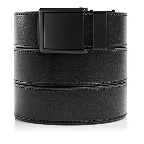 SlideBelts Ratchet Belt with Square Buckle  Custom Fit Black Leather with Square Matte Black Buckle Vegan One Size