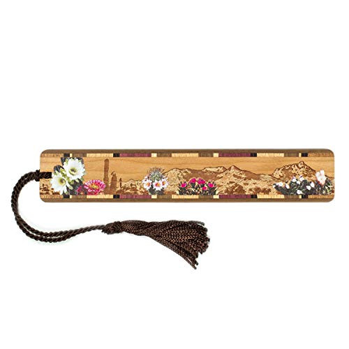 Desert Flowers Desert Scene Engraved and Colorized Wooden Bookmark with Tassel  Search B079M2F8SN for Personalized Version