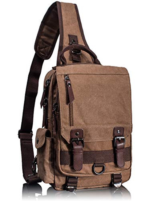 Leaper Canvas Messenger Bag Sling Bag Cross Body Bag Shoulder Bag Coffee M