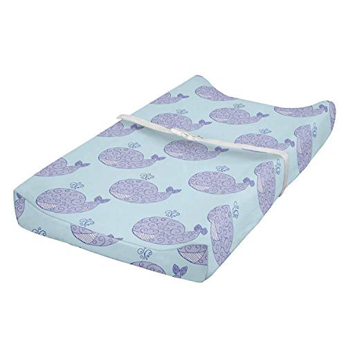 Ambesonne Whale Changing Pad Cover Cartoon Animal with Smile and Swirled Design Inhabitants of The Deep Ocean Theme Soft Cover for Diaper Changing Pad with Safety Buckle Holes Blue Muave